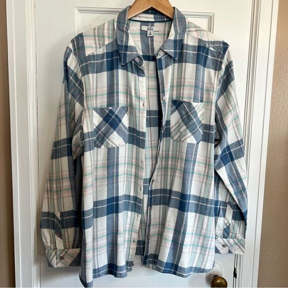 Croft & Barrow blue & white plaid flannel - Picture 1 of 6